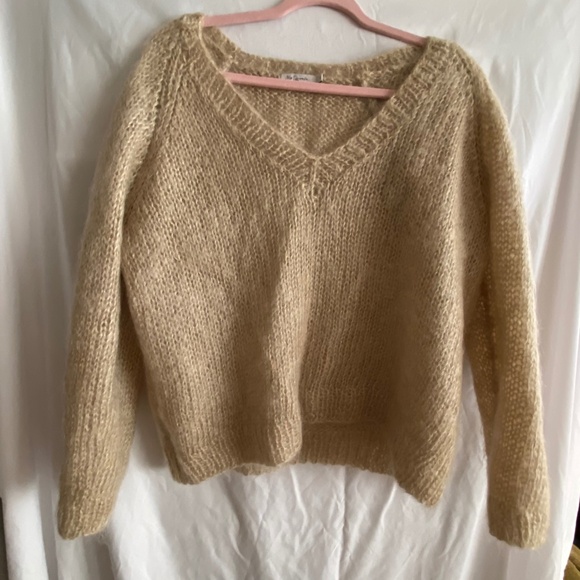 Mes Demoiselles mohair sweater v-neck cropped, cream and gold, Medium/Large - Picture 1 of 5